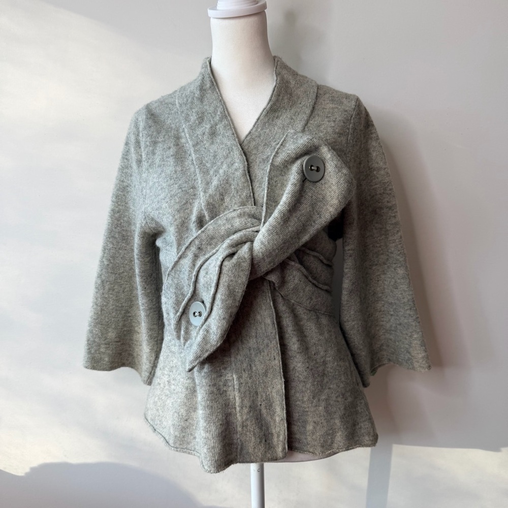 ROBIN by ANTHRO Retro‎ Mod Gray Origami Twist Front Wrap Wool Blend Cardigan MED